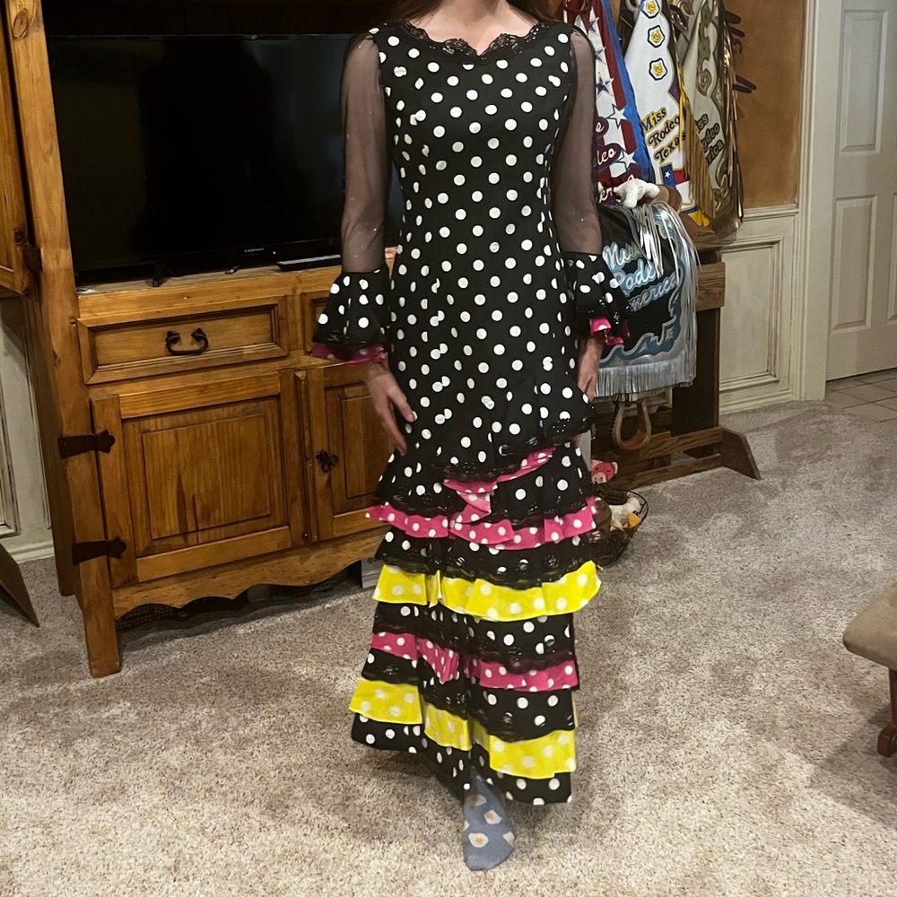 Handmade Polka Dot Ruffle Maxi Dress